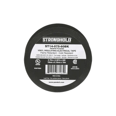 Cinta Eléctrica STRONGHOLD para Aislar, de PVC, Uso General Reparación y Mantenimiento, Grosor de 0.18mm (7 mil), Ancho de 19mm, y 18m de Largo, Color Negro