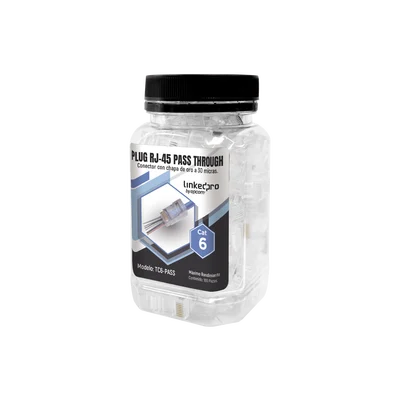 Bote con 100 Plugs Pass Through RJ45 Cat6 sin Blindaje, Chapado de Oro a 30 Micras para Durabilidad Extrema