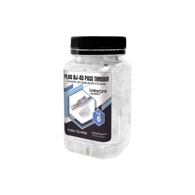 Bote con 50 Plugs Pass Through RJ45 Cat6 sin Blindaje, con Alivio de Tensión Incluido, Chapado de Oro a 30 Micras para Durabilidad Extrema