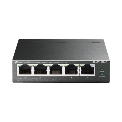 Switch PoE No Administrable de Escritorio / 5 puertos 10/100 Mbps / 4 puertos PoE af / Presupuesto 41 W / Modo extensor PoE hasta 250 metros / Calidad video prioritaria