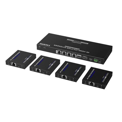 Kit Divisor y Extensor HDMI | 1×4 | Hasta 70 m |Resolución 4K @ 60 Hz |  Cat 6/6a/7 | IPCOLOR | CERO LATENCIA | Puerto S/PDIF | EDID | RS232 | Salida Loop / PoC