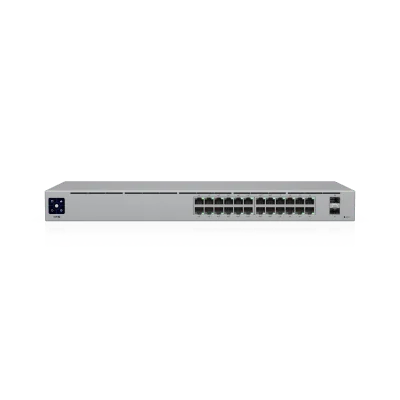 Switch UniFi Capa 2 / 24 Puertos Gigabit / 16 Puertos PoE+ 802.3af/at / 95W Total / 2 Puertos SFP 1G / Pantalla LCM / Sin Ventilador